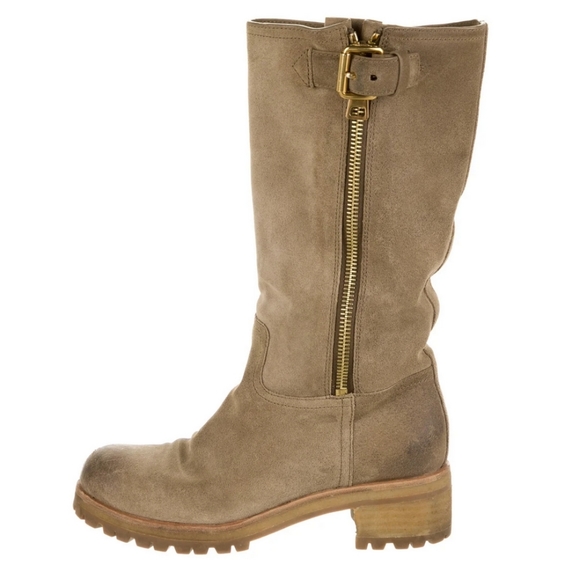 Prada Shoes - Prada Distressed Suede Moto Boots